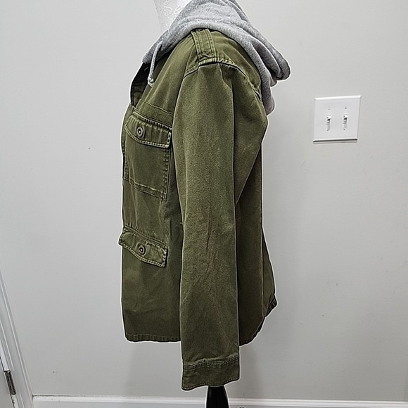 Divided H&M Womens Military Style Cargo Jacket Size 6 Army Green Hooded Shacket - Picture 5 of 10